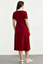 Polo Collar Zippered Combed Cotton Dress - Burgundy - 6
