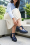 Navy Blue Patent Leather Genuine Leather T-Strap Women's Heeled Shoes Daily Classic Design Strappy Mary Jane Style - 3