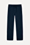 Men's Navy Blue Straight Fit Tie-Waist Trousers