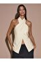 Aphrodite Women's Ecru Halter Neck Backless Double Breasted Blouse Stylish Summer Premium Design
