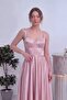 Women's Satin Dress Midi Length with Buttons on the Back, Open Back, Graduation, Navy Blue, Red, Pink, Emerald Green - 5