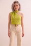 Women's Oil Green One-Shoulder Blouse with Gathered Detail and Floral Detail in Sandy Fabric