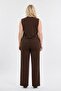 Women's Brown Plus Size V-Neck Vest Pants Two-Piece Set Hzl26S-Pr12131 - 3