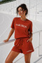 Women's Cotton Sporty&Rich Marathon Short Sleeve Oversize T-Shirt and Shorts Bottom Top Set Two-Piece Set