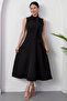 High Collar Dress with Ribbon on the Collar Midi Length Dress Esp058 - 5