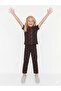 Girl's Heart Patterned Black Color Short Sleeve Cotton Summer Pajama Set - 4