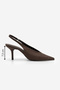 Women's Stiletto Pointed Toe Open Back Elastic Short Buckle Classic Heeled Shoes Agira Brown Suede - 4