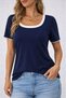 Women's Round Neck Short Sleeve Viscose Blouse - 3