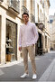 Men's Burgundy Striped Long Sleeve Woven Shirt Ls-13042