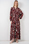 Women's Patterned Long Hijab Dress 2585 - Z.Burgundy