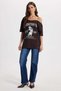 Women's Oversize Wide Cut 100% Cotton Chain Detailed Printed Brown T-Shirt Blouse - 3