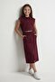 Burgundy Zero-Sleeve Crop Top and Slit Detailed Skirt Set for Girls 24006