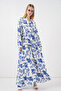 Women's Patterned Long Hijab Dress 2585 - F. Cobalt Blue