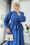 Ruffle Detailed Shirt and Gofre Skirt Two-Piece Set - Indigo - 9
