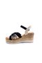 Espadrille and Stone Detailed Wedge Heel Black Women's Sandals Shoes - 4