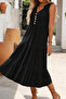 New Season Women's Strappy V-Neck Front Buttoned Midi Wrinkled Eid Summer Dress - 2