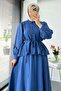 Ruffle Detailed Shirt and Gofre Skirt Two-Piece Set - Indigo - 8