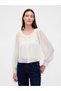 Kadın Beyaz Sheer Button-Front Transparan Gömlek
