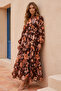 Patterned Hijab Jessica Dress B598 Brown - 2