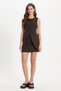 Women's Standard Fit Regular Cut Crew Neck Lycra Brown Sleeveless Vest Mini Skirt Set