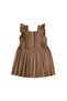 Square Collar Lettered Stone Embellished Linen Dress 2-7 Years Caramel - 2
