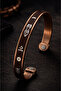 Men's Pure Copper Bracelet with Brown Leather and Patterned Adjustable Magnet Model for Men and Women Copper