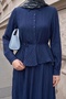 Lace-Up Shirt and Skirt Navy Blue Set - 2