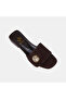 Women's Bitter Brown Suede Slippers with Gold Accessories - 6