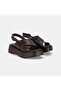 Women's Dark Brown Cross-Strapped Wedge Heeled Leather Sandals