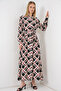 Women's Buttoned Long Hijab Dress 2588 - Black - Beige