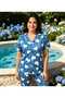 Blue Color Heart Pattern Shirt Collar Buttoned Short Sleeve Seasonal Thin Fabric Women's Pajama Set - 2