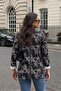 Women's Black Patterned Single Button Jacket Arm-26Y001104 - 2