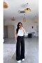Black Modal Fabric Trousers with Gold Accessory Detail at the Waist - 4