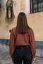 Women's Dark Mink V-Neck Collar Pleated Detailed Elastic Waist Cuffed Blouse Arm-26K001020 - 2
