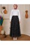 Asymmetrical Cut Ethnic Pattern Embossed Tulle Skirt with Elastic Waist and Lining Inside - 2