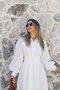 White Waist-Corsaged Scallop Dress - 2