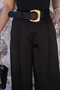 Black Gold Belted Satin Trousers - 4