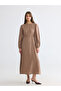 Beige Crew Neck Waist-Slit Dress - 2