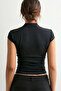 Button Detailed Cut Out Low Cut Crop Blouse Summer Stretchy Women's Top - 3