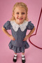 Girl's Cotton Linen Dress Lace Collar Hem Flower Embroidery Button Closure Elastic Sleeve Dress - 5