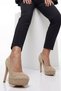 Women's Beige Nude Suede 10 cm Thin Platform Heels Pointed Toe Stiletto Evening Dress Platform Heel Pointed Toe Shoes Beige - 3