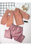 Baby Girl Leather Pants Teddy Cardigan Chiffon Shirt 3-Piece Set Powder Pink - 4