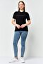 Women Round Neck Short Sleeve Textured Top, Black - 2