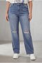 Women's Plus Size Jeans with Knee Rips and Detailing in Blue