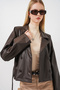 Women's Short Faux Leather Jacket 1058 - Brown - 3
