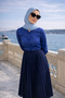 Women's Premium Pleated Navy Blue Long Hijab Skirt - 5