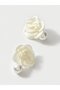 White Floral and Pearl Stud Earrings - 3