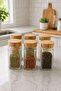Set of 6 Bamboo Lid Square Glass Spice Jars 10 cm - 3