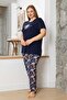 Large Size Women's Short Sleeve Viscose Pajama Set 260060 Navy Blue - 3