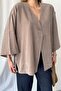 Women's V-Neck Single Button Tencel Fabric Blouse Light Brown - Ms0001558 - 2